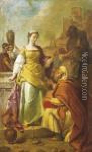 Rebecca And Eliezer Oil Painting - Giovanni Battista Pittoni the younger