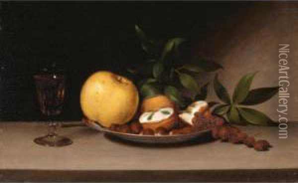 Still Life With Fruit, Cakes And Wine Oil Painting - Raphaelle Peale