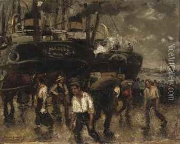 Activity In A Harbour Oil Painting - Frans Langeveld