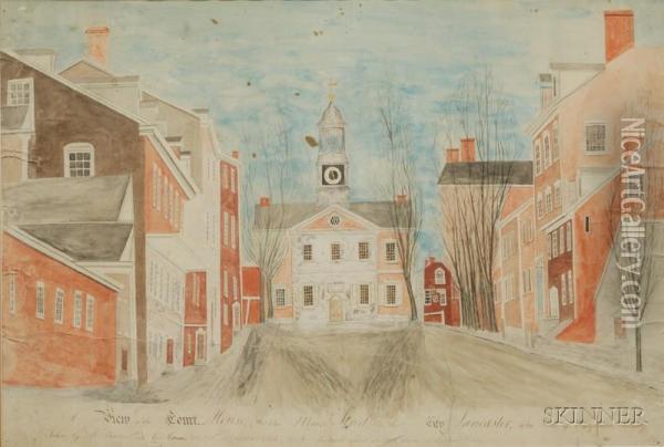 A View Of The Court House & Partof The Main Street Oil Painting - William Banton