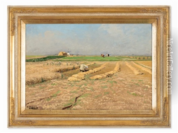 Bei Der Getreideernte, Germany Oil Painting - Hugo Muehlig