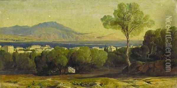 Argostoli and the Black Mountain, Cephalonia Oil Painting - Edward Lear