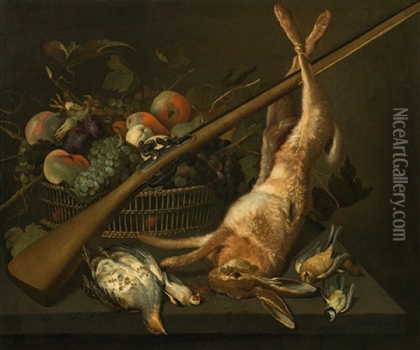 Hunting Piece With Fruit Basket Oil Painting - Frans Snijders