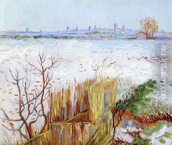 Snowy Landscape With Arles In The Background Oil Painting - Vincent Van Gogh