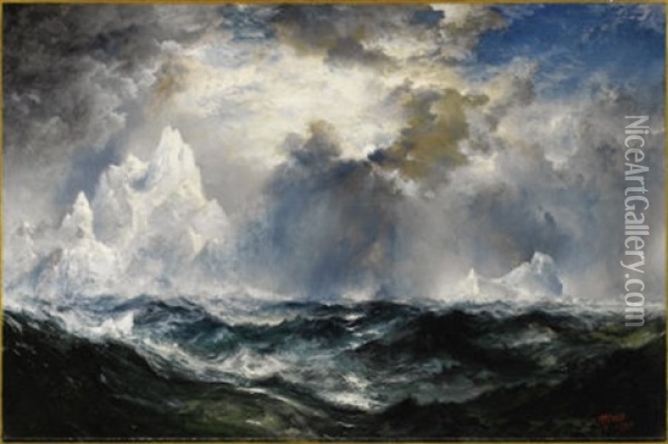 Moonlight, Icebergs In Mid-atlantic Oil Painting - Thomas Moran