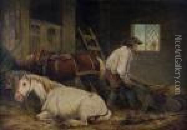 Stable Interior Oil Painting - George Morland