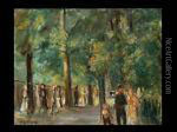 Grosse Seeterrasse Am Wannsee Mit Spaziergangern Oil Painting - Max Liebermann