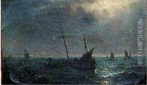 Clair De Lune Sur La Mer Oil Painting - Herminie Gudin
