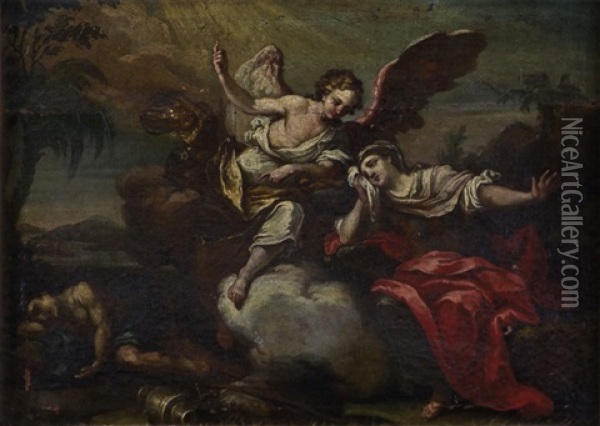 Der Engel Erscheint Hagar Und Ismael Oil Painting - Michelangelo Unterberger