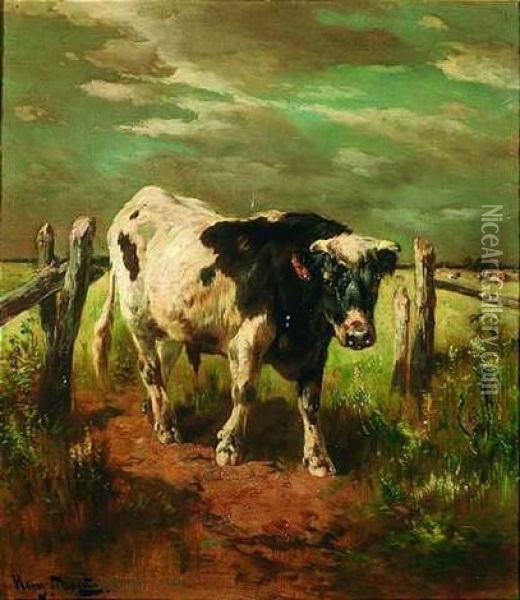 Schreitende Kuh Am Weidegatter Oil Painting - Henry Schouten