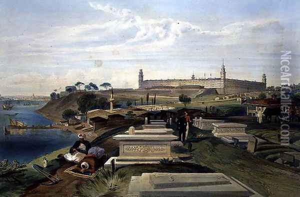 Hospital and Cemetery, Scutari, plate from The Seat of War in the East, pub. by Paul and Dominic Colnaghi and Co., 1856 Oil Painting - William Simpson
