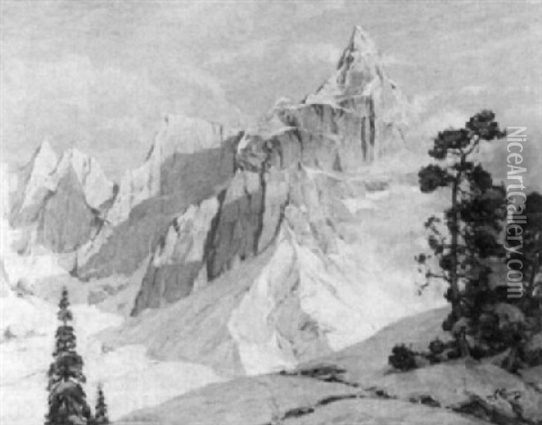 Oberinntaler Berge - Februarmorgen Oil Painting - Robert Franz Curry