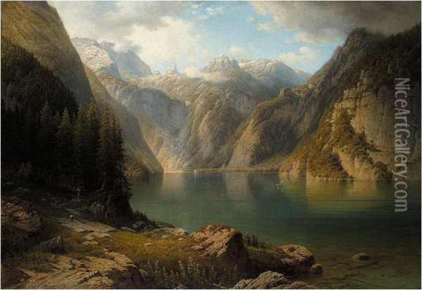 View Of The Konigssee Oil Painting - Daniel Somogyi