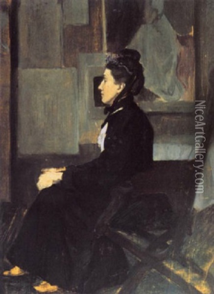 Study Of A Woman Seated In A Studio Oil Painting - Dermod O'Brien