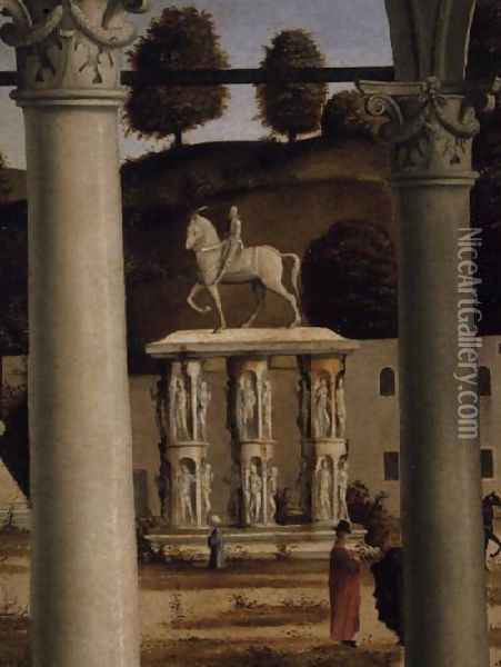 Equestrian Monument, from the Debate of St. Stephen (detail) Oil Painting - Vittore Carpaccio