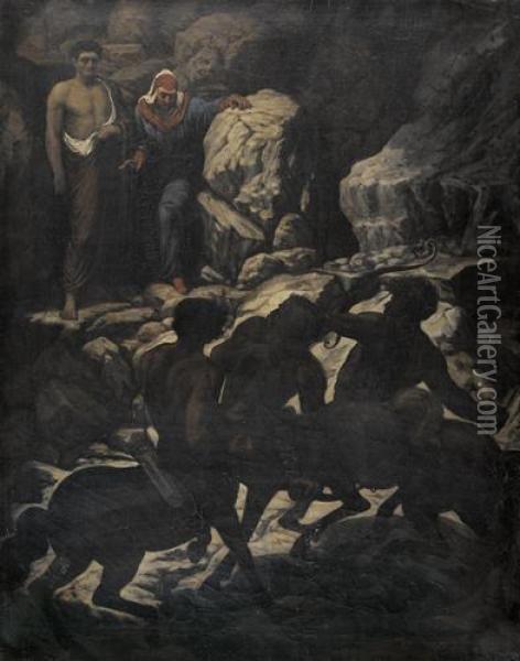 Dante Und Vergil Mit Den Drei Kentauren Oil Painting - Arnold Bocklin