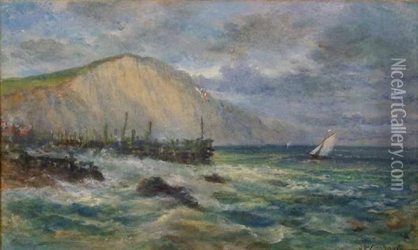 Old Breakwater, 
Ventnor, Isle Of Wight Oil Painting - John William Buxton Knight