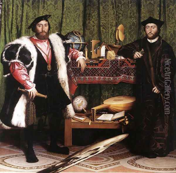 Jean de Dinteville and Georges de Selve (`The Ambassadors') 1533 Oil Painting - Hans Holbein the Younger