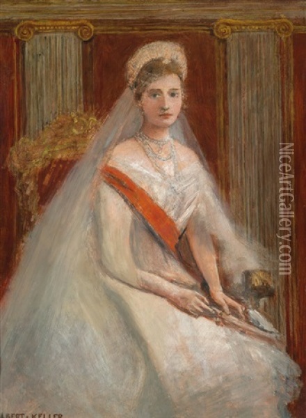 Bildnis Zarin Alexandra Fjordorovna Um 1894 Dem Jahr Ihrer Vermahlung (preliminary Study) Oil Painting - Albert von Keller