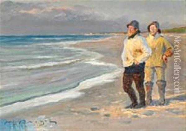 Two Fishermen On Skagen Nordstrand (north Beach) Oil Painting - Peder Severin Kroyer