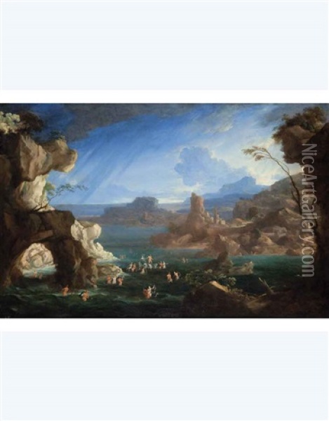 Paesaggio Marino Con Il Trionfo Di Galatea Oil Painting - Hendrick Frans van Lint