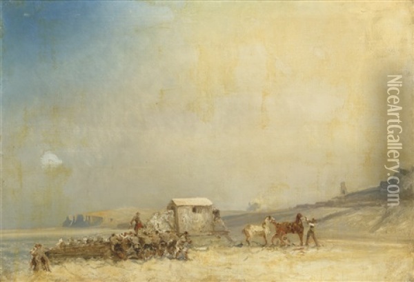 Etude Pour Le Debarquement De La Reine Victoria Au Treport En 1843 Oil Painting - Louis-Gabriel-Eugene Isabey