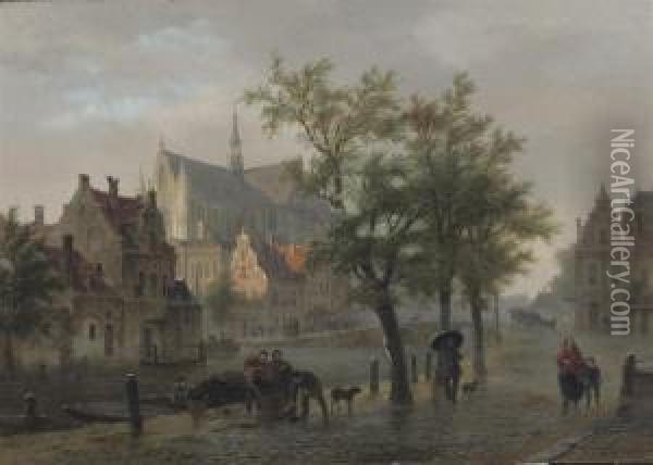 A Capriccio View Of Leiden Oil Painting - Bartholomeus J. Van Hove