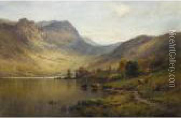 A Sunlit Loch Oil Painting - Alfred de Breanski