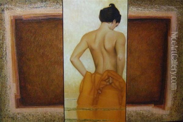 A Fleur D'eau Oil Painting - Adrien Adolphe Bonnefoy