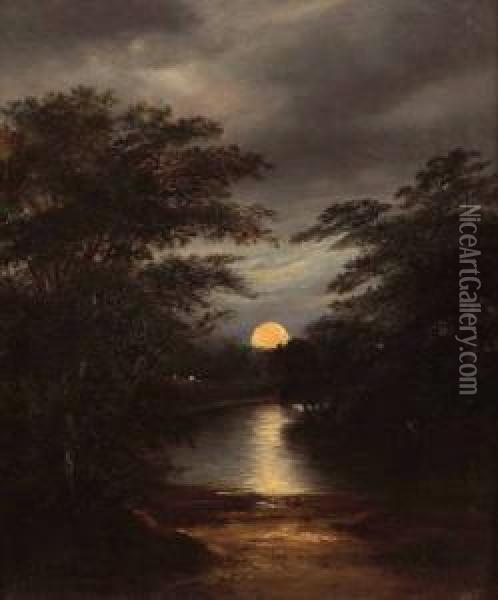 Moonlit River View Oil Painting - Robert Burrows