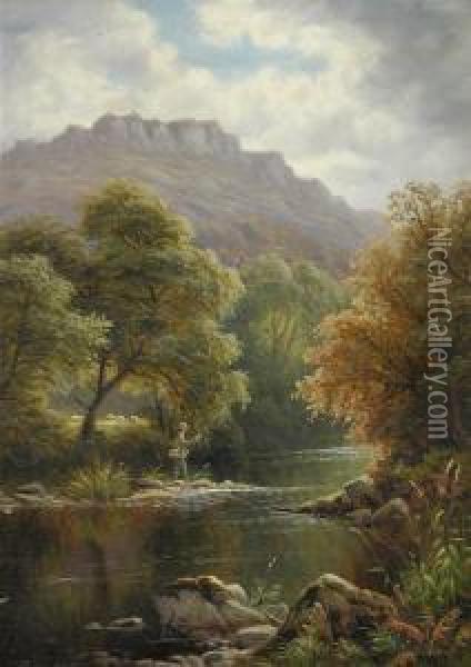 A Fisherman On A River Bank; And Summer's Day On The River Oil Painting - Thomas Spinks