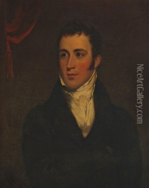 Portrait Of The Rt Hon Sir James Wigram, Vice Chavcellor, (1793-1866), Half-length In A Black Coat And White Stock Oil Painting - Thomas Barber