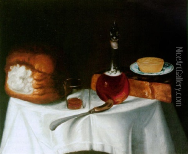 Still Life With Bread, Cheese And A Decanter Oil Painting - George Smith of Chichester