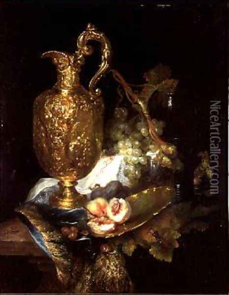 Still life of a Silver Gilt Ewer with Fruit Oil Painting - Catharini Treu