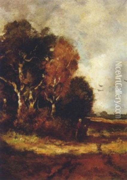 On A Country Path Oil Painting - Theophile De Bock