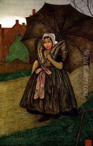 Dutch Girl in the Rain Oil Painting - Nico Jungmann