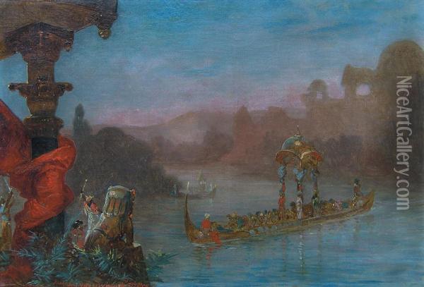 Ceremonie Sur Le Gange Oil Painting - Alfred Choubrac
