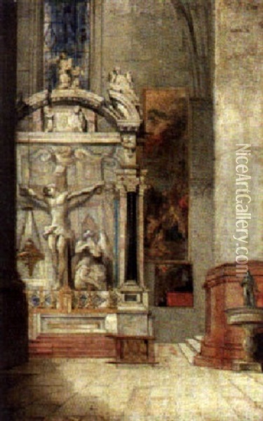 View Of A Church Altar, Venice Oil Painting - John Scarlett Davis