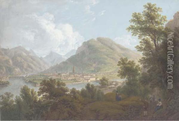 The Confluence Of The Rivers Talfer And Eisak At Bolzano Oil Painting - Joseph Augustus Knip