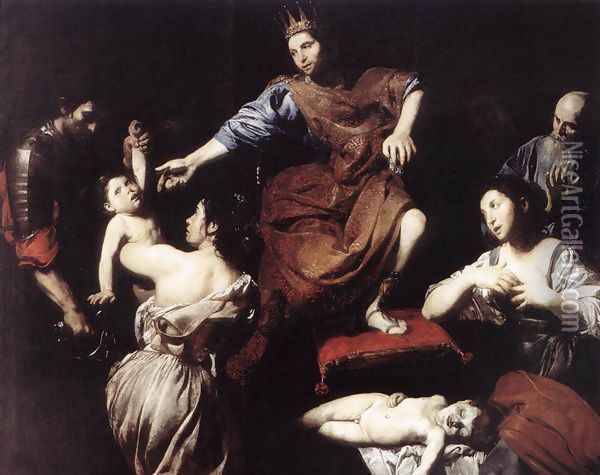 The Judgment of Solomon c. 1620 Oil Painting - Jean de Boulogne Valentin