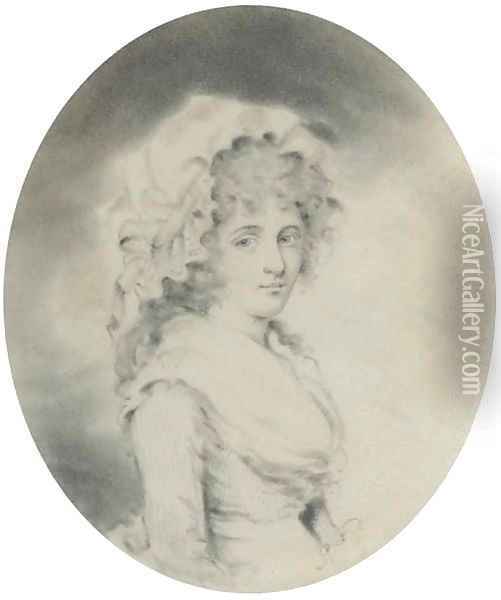 Portrait of lady, half-length, in profile to the right Oil Painting - John Downman