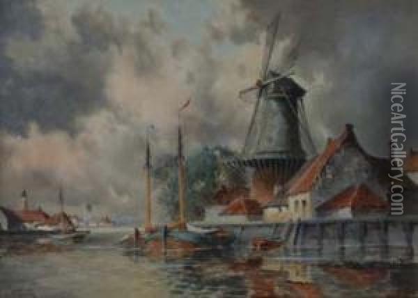 Dutch Canalscene Oil Painting - Norris Fowler Willatt