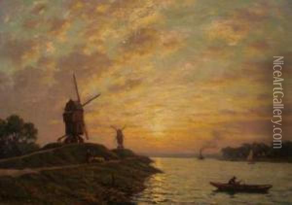 La Meuse A Dordrecht Oil Painting - Victor Brugairolles
