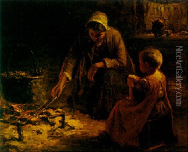 Stoking The Embers Oil Painting - Evert Pieters