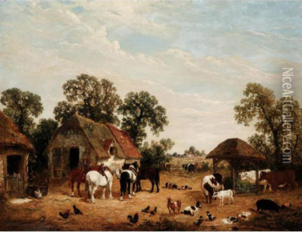 Animals In A Farm Yard Oil Painting - John Frederick Herring Snr