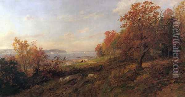 View from Hastings toward the Tappan Zee Oil Painting - Jasper Francis Cropsey