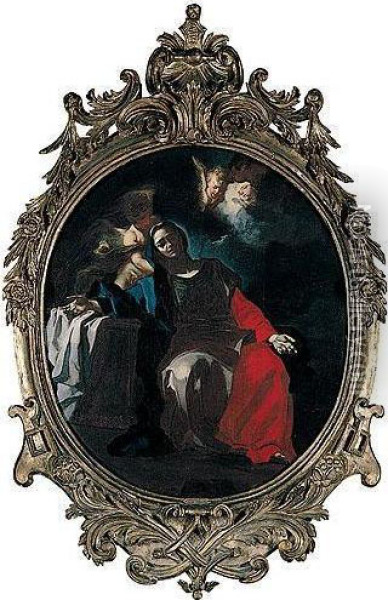 The Madonna At The Tomb Of Christ, Supported By An Angel Oil Painting - Francesco Celebrano