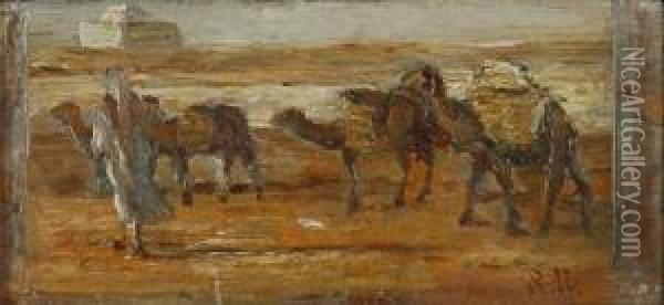 The Caravan In The Desert Oil Painting - Stefano Ussi