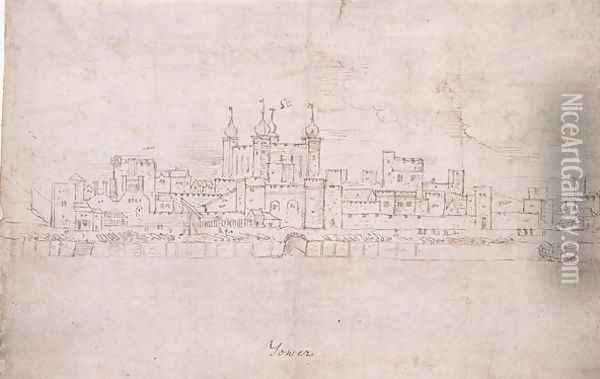The Tower of London, from The Panorama of London, c.1544 2 Oil Painting - Anthonis van den Wyngaerde