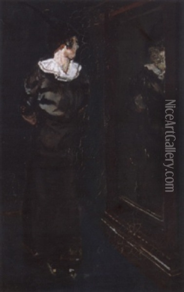Dame Foran Speil Oil Painting - Christian Krohg